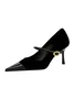 Elegant Velvet Paneled Adjustable Buckle Mary Jane Pumps