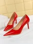 Minimalist Imitation Patent Leather Stiletto Heel Pumps