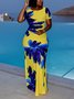 Crew Neck Short Sleeve Floral Printing Elegant Maxi Dress