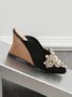 Elegant Faux Pearl Wedge Heel Mules