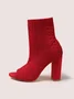 Minimalist Peep Toe Chunky Heel Elastic Sock Boots