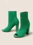 Minimalist Peep Toe Chunky Heel Elastic Sock Boots