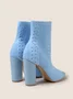 Minimalist Peep Toe Chunky Heel Elastic Sock Boots