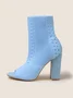 Minimalist Peep Toe Chunky Heel Elastic Sock Boots