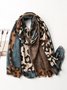 Casual Colorblock Leopard Fringed Scarf