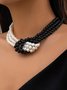 Elegant Color-block Faux Pearl Bead Multi-layer Necklace