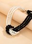 Elegant Color-block Faux Pearl Bead Multi-layer Necklace