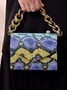 Fashion Snakeskin Square Metal Chain Handbag