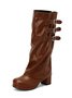 Buckle Fold Block Heel Mid-calf Boots