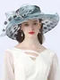 Elegant Imitation Pearl Organza Wide Brim Hats Applique Wedding Party Hat