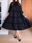 Plain Elastane Crew Neck Elegant Regular Sleeve Dress