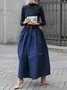 Urban Plain Pockets Stand Collar Buttoned Dress With No Belt