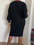 Loose Color Block Urban Raglan Sleeves Crew Neck Long Sleeve Loose Midi Dress