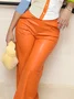 Micro-Elasticity Plain Urban Regular Fit Pu Faux Leather Pants Straight pants