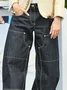 Plain Urban Loose Pocket Stitching Jeans Denim Straight pants