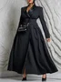 Urban Buttoned Plain Lapel Collar Pockets Maxi Dress