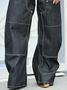 Plain Urban Loose Pocket Stitching Jeans Denim Straight pants