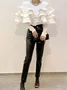 Elegant Crew Neck Peplum Long Sleeve Blouse