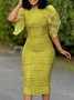 Plus Size Crew Neck Elegant Peplum Ruffle Sleeve Dress