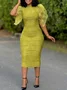 Plus Size Crew Neck Elegant Peplum Ruffle Sleeve Dress