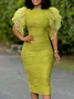 Plus Size Crew Neck Elegant Peplum Ruffle Sleeve Dress