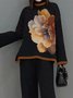 Casual Turtleneck Floral Long Sleeve Loose Sweater