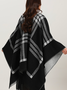 Elegant Plaid Contrasting Loose Buttoned Commuting Shawl