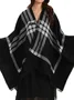 Elegant Plaid Contrasting Loose Buttoned Commuting Shawl