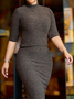 Tight High Elasticity Stand Collar Tight Regular Sleeve Half Sleeve Elegant Sweater