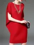 Plus Size Elegant Loose Plain Raglan Sleeves Crew Neck Dress