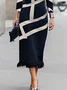 Stand Collar Long Sleeve Regular Sleeve Geometric Elegant Regular Fit Midi Dress