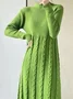 High Elasticity Regular Fit Elegant Regular Sleeve Stand Collar Long Sleeve Maxi Sweater Dress