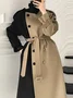 Color Block Loose Raglan Sleeve Urban Turtleneck Mid-long Coat with Belt