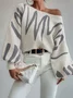 Abstract Stripes Balloon Sleeve Boat Neck Urban Sweater