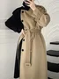 Color Block Loose Raglan Sleeve Urban Turtleneck Mid-long Coat with Belt