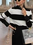 Color Block Buttoned Mock Neck Elegant Sweater