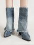 Plain Denim Casual Boots