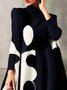 Plus Size Daily Stand Collar Polka Dots Long Sleeve Dress