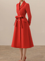 Regular Sleeve Elegant Lapel Collar Long Sleeve Plain Regular Fit Mid-long Coat Belt