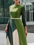 Elegant Crew Neck Regular Fit  Colorblock Dress With No Belt