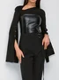 Medium Elasticity Tight Asymmetric Long Sleeve Bell Sleeve Plain Elegant Blouse