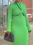 Tight High Elasticity Turtleneck Long Sleeve Regular Sleeve Elegant Sweater Maxi Dress