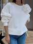 Micro-Elasticity Loose 3D Floral Regular Sleeve Casual Long Sleeve Sweatshirt With Brooch