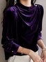 Plain Ruched Velvet Elegant Blouse