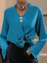 Bow Regular Sleeve Plain Elegant V Neck Sweater