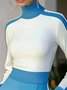 Plus Size Regular Fit Turtleneck Urban Regular Sleeve Color Block Sweater