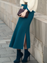 High Elasticity Regular Fit Side-Slit Casual Sweater Midi Skirt