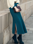 High Elasticity Regular Fit Side-Slit Casual Sweater Midi Skirt