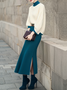 High Elasticity Regular Fit Side-Slit Casual Sweater Midi Skirt