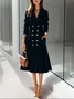 Regular Sleeve Regular Fit Plain Urban Lapel Collar Midi Dress